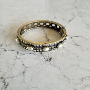 Heidi Daus CN Gold and Bronze Tones With Pearls And Crystals Hinged Bangle.